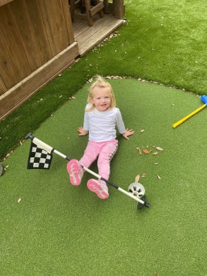 Brittany Lang's daughter Shay helping out at golf practice.